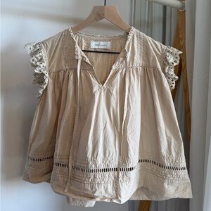 SKALL Studio Cream Lace-Trim Cotton Blouse